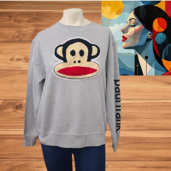 Paul Frank Juniors Gray Sock Monkey Crewneck Sweatshirt Size L - Picture 1 of 8